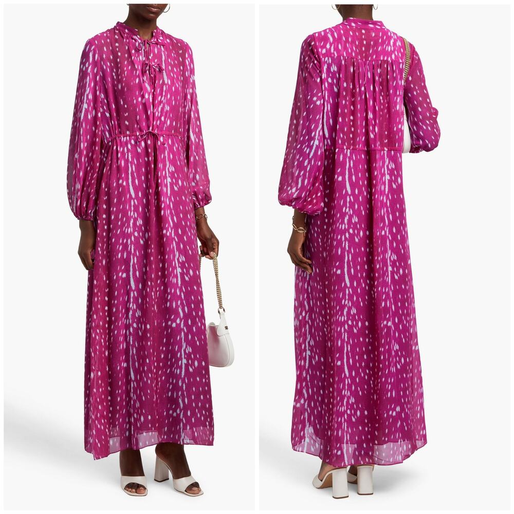 Diane von Furstenberg Fabien Cutout Printed Georgette Maxi Dress Magenta Pink